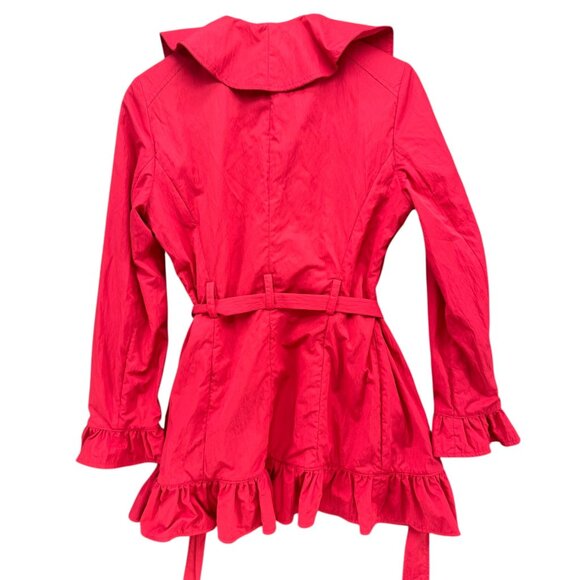 Etcetera Belted Ruffle Jacket Womens Coral Red Pink Trench Coat Size 4 - Picture 4 of 16